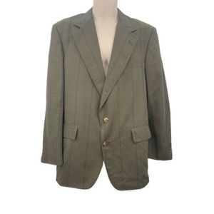 LL Bean Mens Travel Blazer Suit Jacket Sport Coat Tan/Black Plaid 42R‎